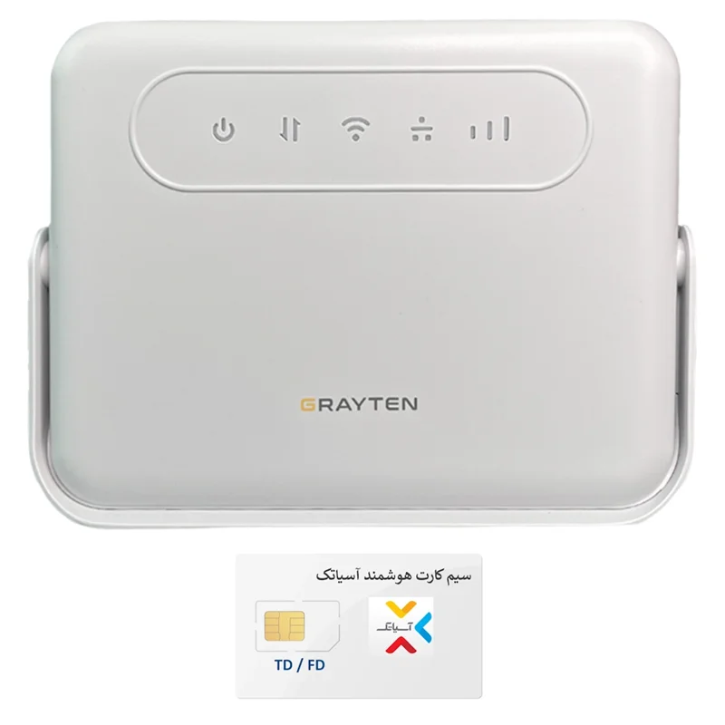 مودم 4.5G گریتن مدل GRAYTEN GT41 به همراه سیم کارت آسیاتک روی بستر شبکه ایرانسل با امکان دریافت ایپی ثابت