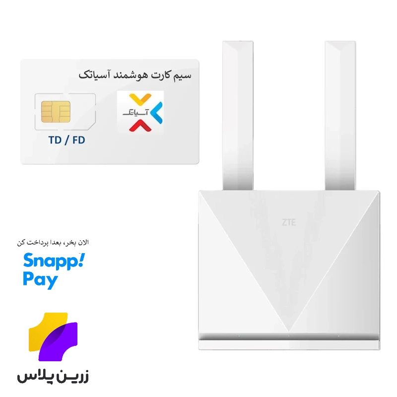 مودم 4G رومیزی زد تی ای مدل ZTE K10 با باتری بک‌آپ به همراه سیم کارت آسیاتک روی بستر شبکه ایرانسل با امکان دریافت ای‌پی ثابت